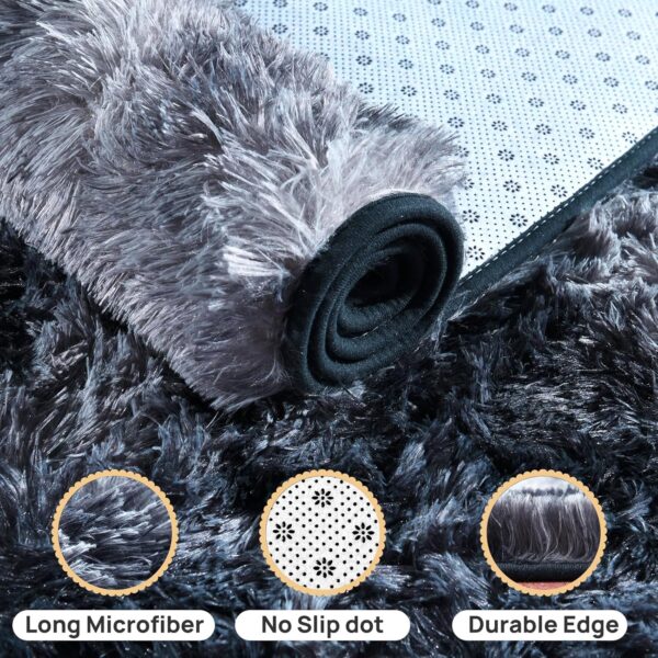 Anti-Skid Rectangular Fuzzy Rug Fluffy Rug for Living Room Non-Slip Shag Fuzzy Rug for Nursery Tie-Dyed Blue Grey Rectangle 5x7 Feet - Image 5