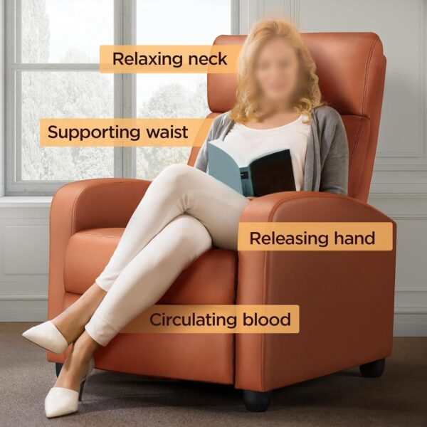 Yaheetech Padded Seat Recliner Chair Set of 2 Single Sofa Recliner for Living Room PU Leather Upholstered Reclining Chair Home Theater Seating Tan - Image 4
