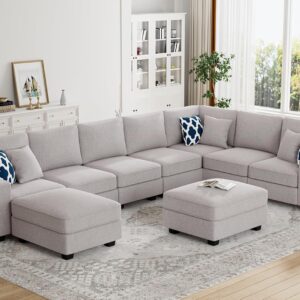 L Lengend Vansen Modular Sectional Sofa U Shaped Sofa Couch with Ottoman Modern Reversible Corner Sectional Couch for Living Room (Light Grey, U Shaped Sofa-5)
