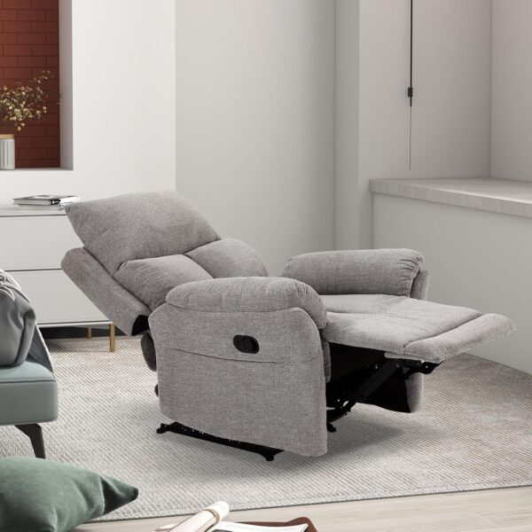 ANJ Overstuffed Recliner Chair - Manual Reclining Chairs for Adults Breathable Fabric Manual Single Sofa for Living Room (No Swivel/Rocker/Glider, Silver) - Image 7