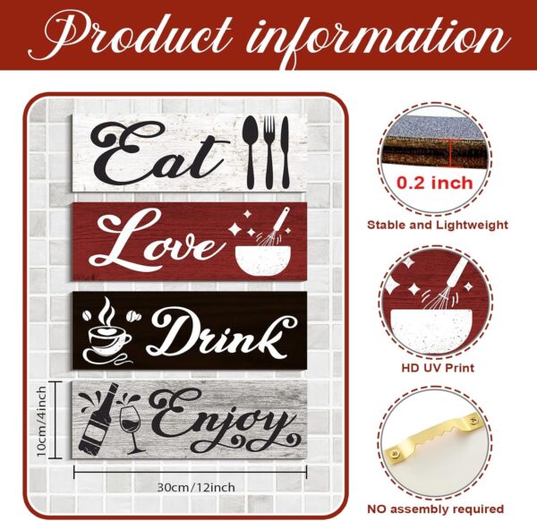 COLOR VALLEY ART - Red Kitchen Decor Accessories, Wall Art Red and Black, Eat Drink Love Wooden Signs for Dining Room (Classic Color) - Image 2