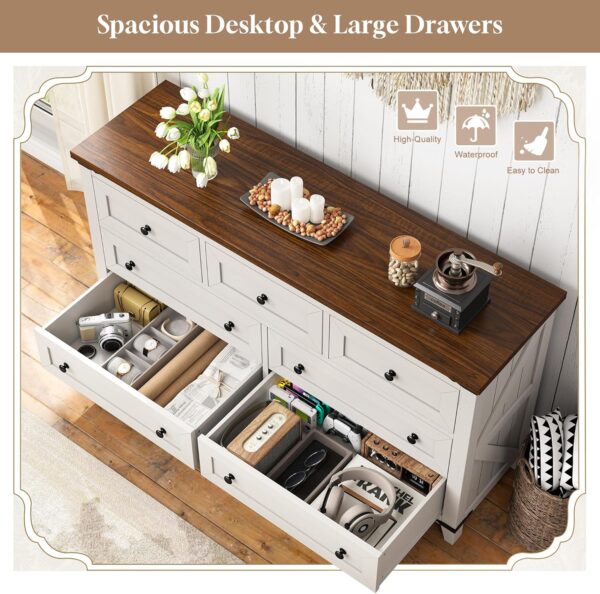 EnHomee Dresser for Bedroom Wood Dresser with 7 Drawers White Dresser with Smooth Metal Rail Long Dressers & Chests of Drawers Farmhouse Dresser for Bedroom Dresser TV Stand, Closet, Antique White - Image 4