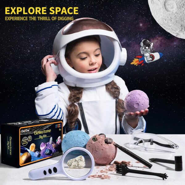 GobiDex Gemstones Dig Kit, Solar System Science Kit for Kids, Excavate 15 Real Gems, STEM Educational Space Toys Planet Collection Kit, Archaeology Geology Science Projects Gift for Boys&Girls Age 6+ - Image 2