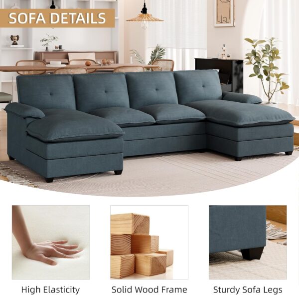 JAMFLY Sectional Couches for Living Room, U-Shaped Couch 4 Seat Sofa Set with Double Chaises, Modern Fabric Modular Sectional Sofa for Apartment, Dark Grey - Image 4