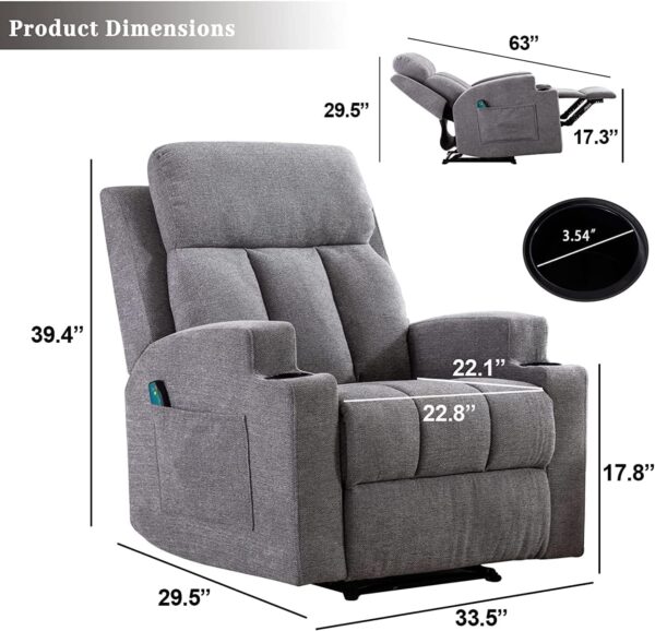 ANJ Massage Recliner Chair with Heat and Vibration, Fabric Manual Reclining Chair with Side Pockets and Cup Holders, Comfy Single Sofa Home Theater Seating for Living Room - Image 3