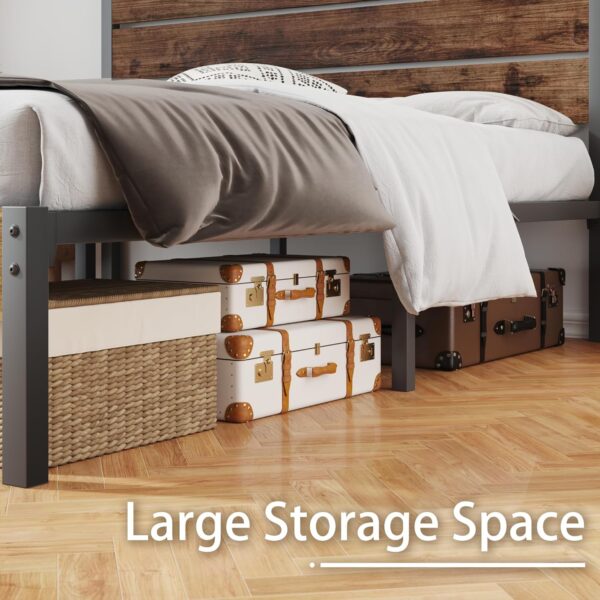 Queen Bed Frame with Headboard and Footboard, with Under Bed Storage, All-Metal Support System, No Box Spring Needed, Easy Assembly,Rustic Brown - Image 4