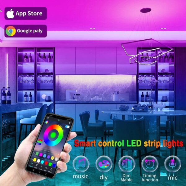 Tenmiro Led Lights for Bedroom 100ft (2 Rolls of 50ft) Music Sync Color Changing Strip Lights with Remote and App Control RGB Strip, for Room Home Party Decoration - Image 3