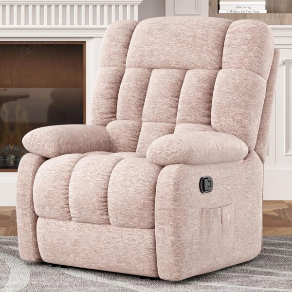 Recliner Chair, Upholstered Rocker Recliner Chair with Side Pocket, Ergonomic 110°-160°Adjustable Recliner Chairs for Adults, Reclining Chair with Footrest, Recliner Sofa for Living Room - Image 3