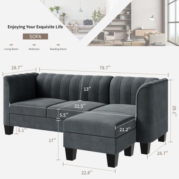 JAMFLY 79'' Sectional Sofa Couch for Living Room, Small 3-Seat L Shaped Couch with Linen Fabric, Convertible Sofa with Chaise Clearance Set for Small Space (Dark Grey) - Image 2