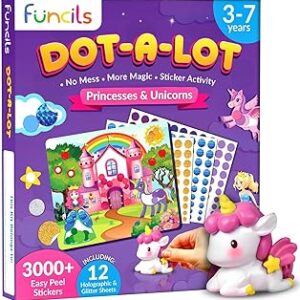 Funcils Dot Art Activity - Unicorn & Princess Sticker Art Kit, Arts and Crafts for Kids, Toddler Craft Supplies, Gifts for Boys & Girls Ages 3, 4, 5, 6, 7 Year Old - Kids Travel Activities & Toys