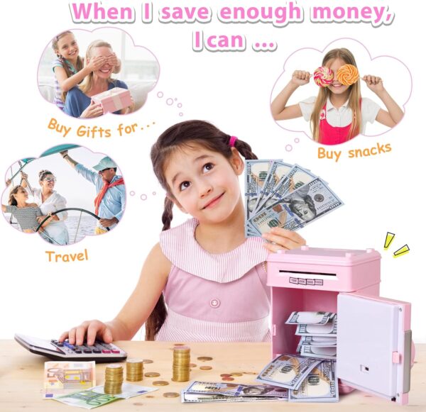 Kids Piggy Bank for Girls - Toys for 5 6 7 8 9 10 Year Old Girl Birthday Gifts - Electronic Piggy Bank ATM Machine Money Safe for Kids Toys Age 6-8-10 - Image 2