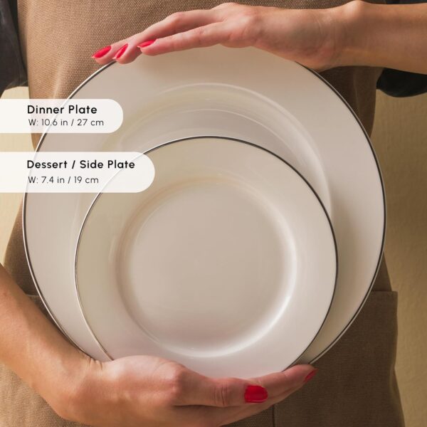 Karaca Lexi Platin Dinnerware Set for 12, 56 Piece, Bone China, Dinner Plates, Cake Plates, Soup Bowls, Salt, Pepper Shakers, Dish Set, Dishwasher Safe, Plates and Bowls Sets, White Platinum - Image 7