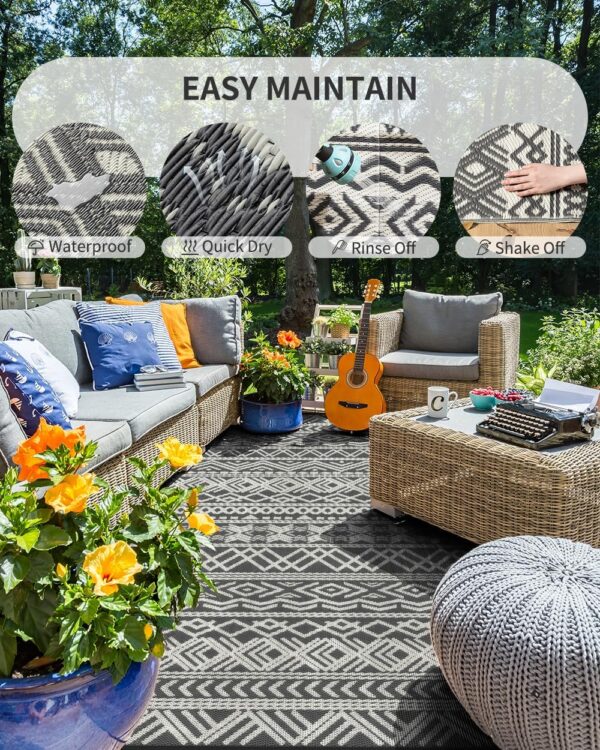 MontVoo Outdoor Rug Carpet Waterproof 5x8 ft Reversible Patio Rug RV Camping Rug-Plastic Straw Rug Outside Indoor Outdoor Area Rug for Patio Deck Balcony Picnic Beach Outdoor Decor Boho Grey - Image 4