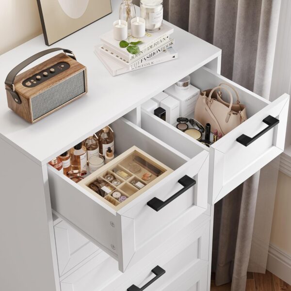 Dresser for Bedroom, White Dresser, Tall Dresser with 6 Drawers, Trapezoidal Design Chest of Drawers, Bedroom, Hallway, Entryway - Image 4