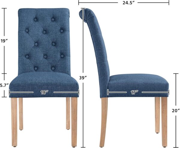 Yaheetech Dining Chairs Set of 6 Button Tufted Parsons Kitchen Chairs Upholstered Fabric Dining Room Chairs with Solid Wood Legs and Padded Seat for Dining Room, Kitchen, Restaurant, 3 package, Blue - Image 3