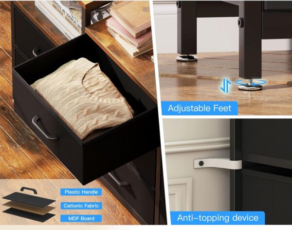Casaottima Dresser for Bedroom with Charging Station, 52" Long Dresser with 8 Storage Drawers, Large Fabric Dressers Chests of Drawers with Shelves, Black and Vintage - Image 6