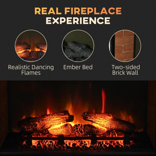 HOMCOM 27" Electric Fireplace Insert, Retro Recessed Fireplace Heater with Realistic Log Flame, Remote Control, and Adjustable Brightness, 1400W, Black - Image 3