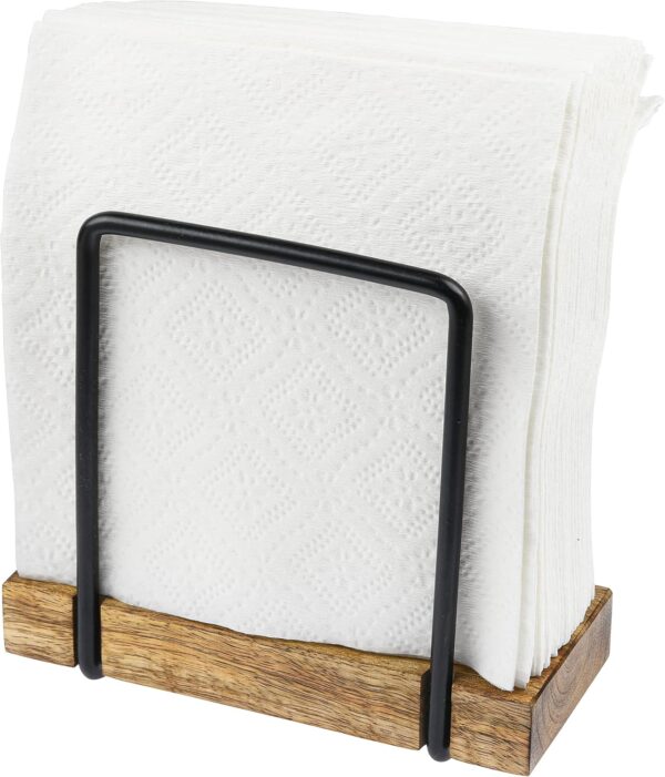 Tribello Modern Farmhouse Napkin Holder, Standing Vintage Napkin Holder for Tables, Steel And Wooden Base Kitchen & Dining Room Decor - Image 4