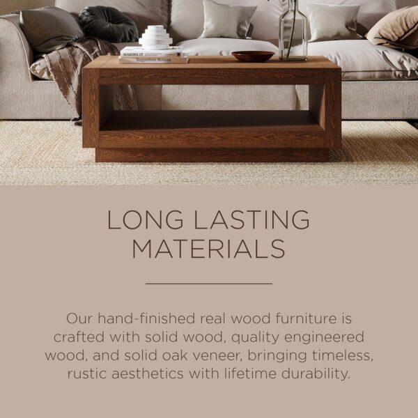 Maven Lane Artemis Large 2 Tier Contemporary Rectangle Wooden Center Coffee Table with Shelf Storage for Living Room in Refined Brown Finish - Image 3