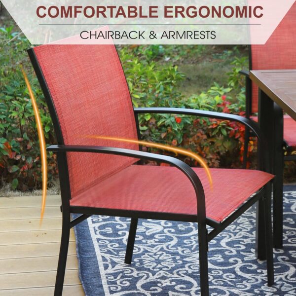9-Piece Patio Dining Set, Outdoor Furniture Set with 8 Red Textilene Chairs and Large Square Table - Image 5