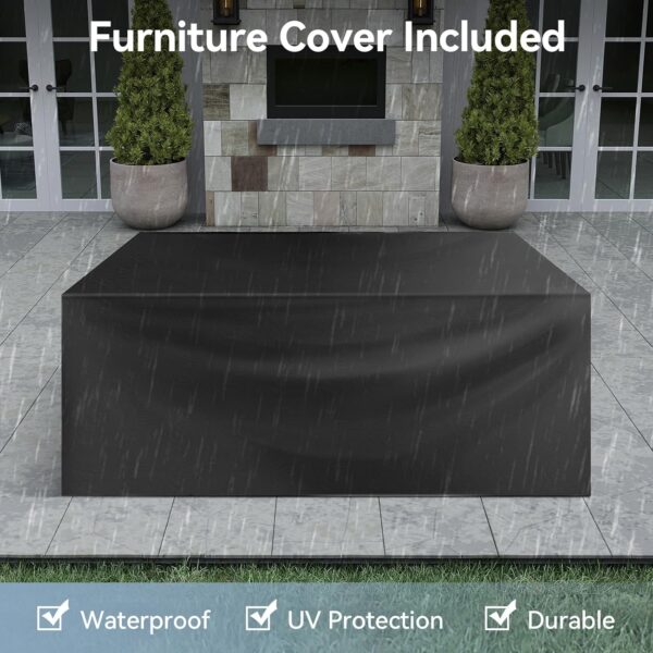 Aoxun 7 Pieces Patio Furniture Set Outdoor Wicker Rattan Furniture 44” Fire Pit Table Outdoor Sectional Sofa Include Waterproof Cover with Thickened Cushions (7 Piece, Beige) - Image 3