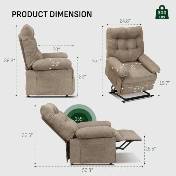Softa Triple Motor Power Lift Recliner Chair for Elderly, Electric Lift Recliner Chair for Adults w/Infinite Position, Side Pockets, Reclining Single Sofa Chair for Living Room Bedroom(Brown) - Image 2