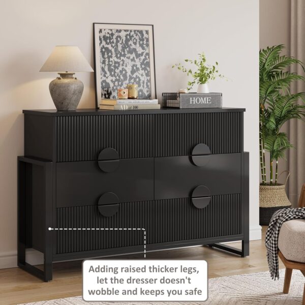 Modern 6 Deep Drawer Dresser, Dressers for Bedroom, Chest of Drawers Closet Organizers and Storage Clothes - Easy Pulls Handle, Textured Wood Sticks Borders H Legs for Bedroom, Hallway, Black - Image 5