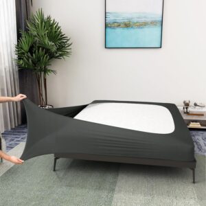 Box Spring Cover Queen Size - Jersey Knit & Stretchy Wrap Around 4 Sides, Alternative for Bed Skirt - Queen/Cal Queen, Gray