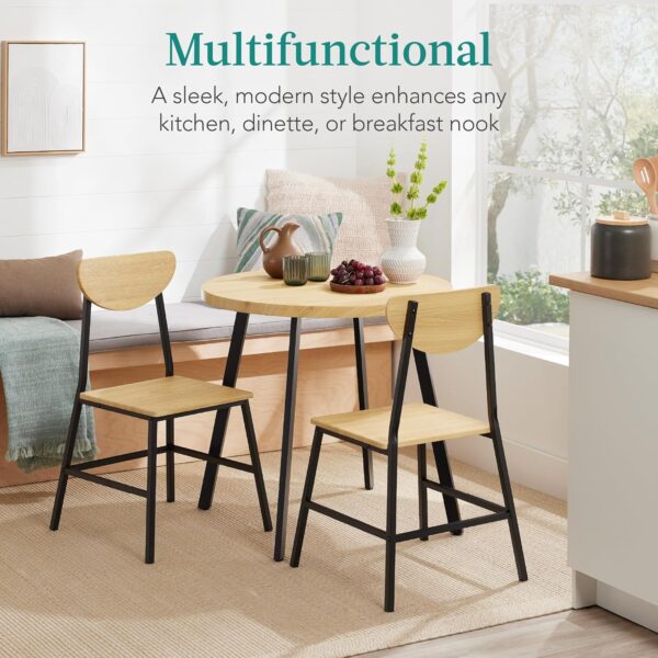 Best Choice Products 3-Piece Mid-Century Modern Round Dining Set, Space Saving Dinette for Kitchen, Dining Room, Small Space w/Metal Legs - Natural - Image 2