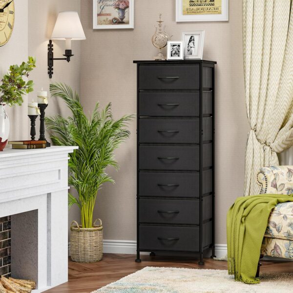 Fixwal Black Tall Dresser for Bedroom, Storage Dresser Organizer with 7 Fabric Drawers, Nightstand Furniture in Closet, Entryway, Hallway - Image 2