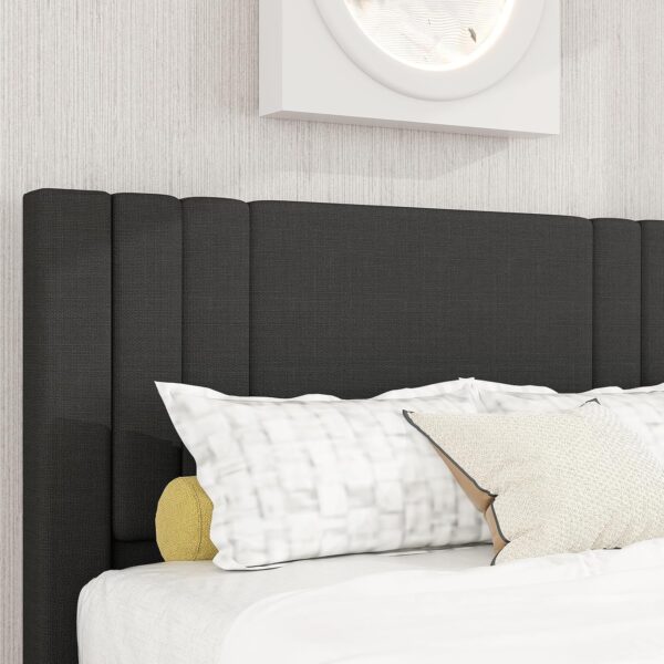 Queen Size Bed Frame, Linen Fabric Upholstered Platform with Headboard (Dark Black, Queen (U.S. Standard)) - Image 4