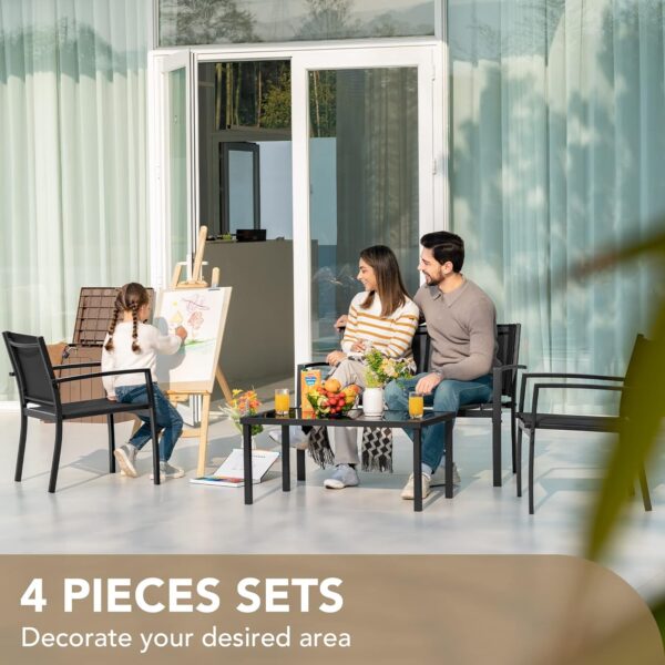 Devoko 4 Pieces Patio Furniture Set Outdoor Garden Patio Conversation Sets Poolside Lawn Chairs with Glass Coffee Table Porch Furniture (Black) - Image 2