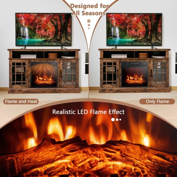 COSTWAY Electric Fireplace TV Stand for TVs Up to 55 Inches, 18-Inch Fireplace Insert with Remote, Overheat Protection, 48-Inch Wooden Media Entertainment Center with Adjustable Shelves, Brown - Image 5