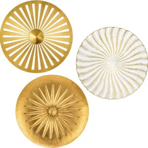 Briful 12" Wall Décor Pack of 3 Metal Gold & White Washed Starbursts Radial Plate Wall Art Modern Accent Hanging Wall Decorations For Home Office Bedroom Or Living Room Wall Sculptures