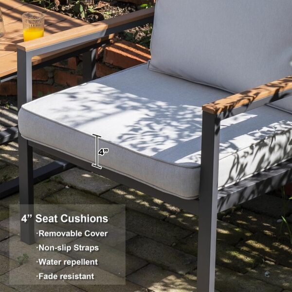 KMX Aluminum 3-Piece Patio Conversation Bistro Set with 2 High-Backrest Chairs, Gray Cushions, and a Chic Coffee Table, All-Weather Patio Outdoor Furniture Set for Porch, Balcony, Backyard - Image 5