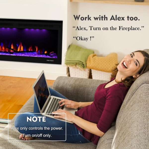 Luxurious 60" WiFi Smart Electric Fireplace, Recessed &Wall Mounted Fireplace Heater, Adjustable Flame Color, Remote &Touch Control with Timer &Thermostat, Log &Crystal Set, Work with Alex - Image 3