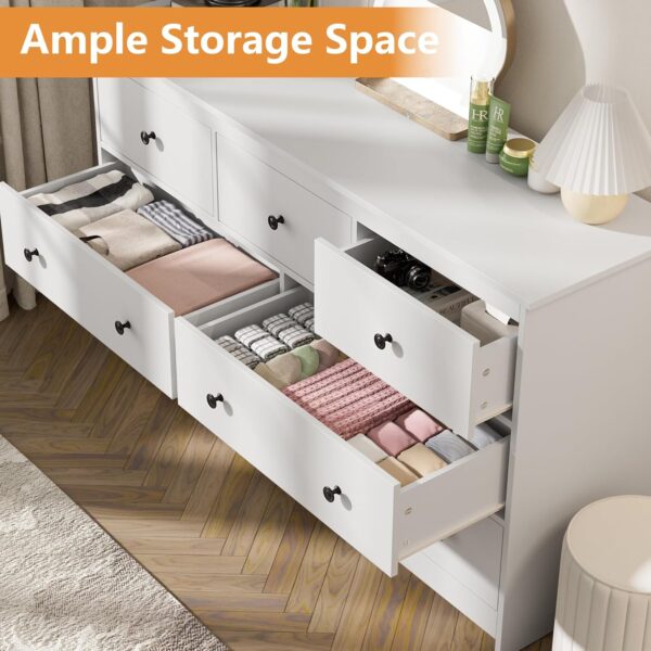 55'' White Dresser for Bedroom, 7 Deep Drawer Large Wood Dresser with Gold Handles, Modern Wide Storage Dressers & Chests of Drawers for Entryway, Hallway - Image 4
