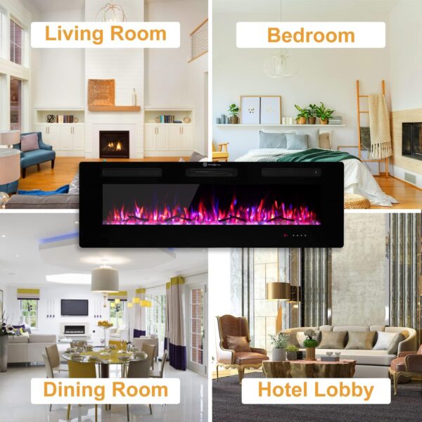 Electric Fireplace, 50 inch Recessed Wall Mounted Fire Place Heater with Remote Control Timer LED Adjustable Flame for Living Room Bedroom - Image 7