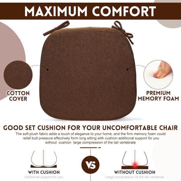 Timgle 6 Pcs Dining Room Chair Cushions with Ties 17 x 16.5 x 2 Inch Kitchen Chair Pad with High Density Sponge Seat Cushion Removable Chair Cover Machine Washable (Dark Brown) - Image 6