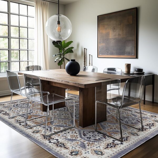 Area Rug for Living Room, Indoor Machine Washable Rug for Bedroom Vintage Rug Dinning Room Floor Carpet Non-Slip Backing Rugs Floral Soft Low-Pile Office Rug (Grey/Brown, 8' × 10') - Image 7