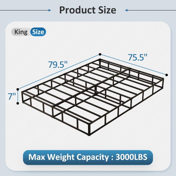 King Size Box Spring, 7 Inch Heavy Duty Bed Base with Fabric Cover, No Noise Mattress Foundation for Bed, Easy Assembly, Black - Image 2
