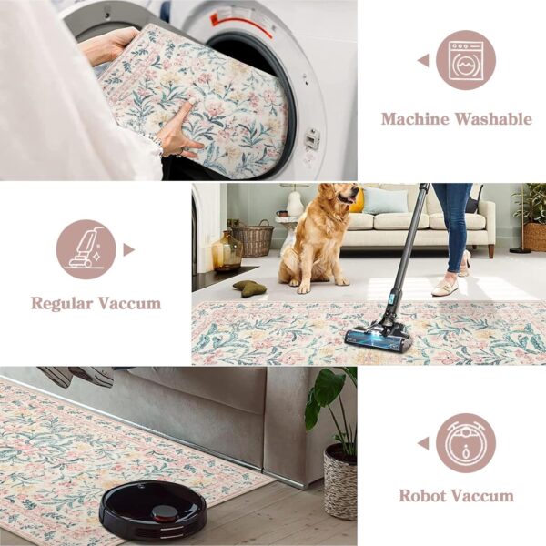 Lahome Pink Boho Rugs for Living Room 5x7, Washable Area Rugs for Bedroom Girls Non Slip, Soft Floral Low-Pile Nursery Carpet for Dining Room Kids Room Indoor, Pink/Multi - Image 4