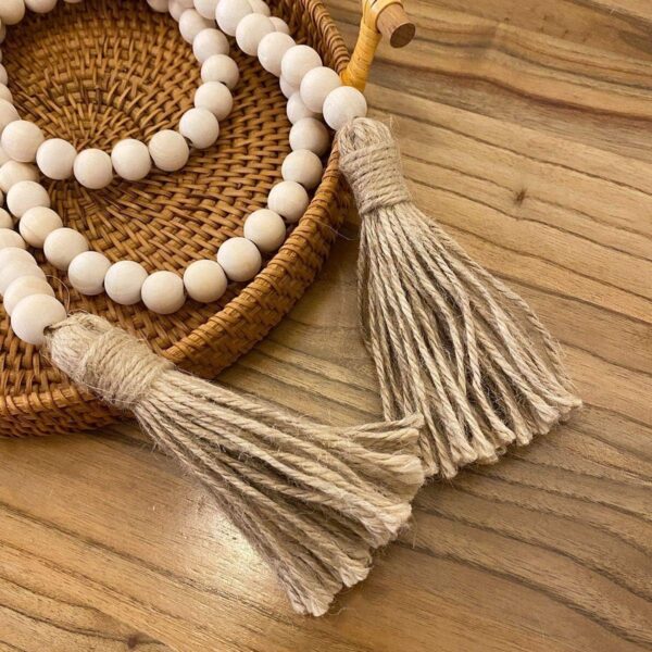 Farmhouse Beads 58in Wood Bead Garland with Tassels Rustic Country Decor Prayer Boho Beads Big Wall Hanging Decor - Image 5