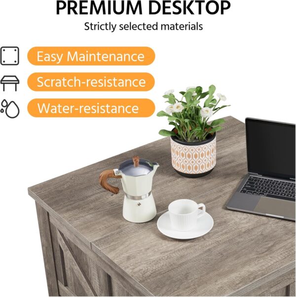 Yaheetech Lift Top Coffee Table, Square Farmhouse Coffee Table with Hidden Storage Compartment, Wood Center Table for Living Room, Home Office, Gray - Image 6