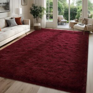 Large Soft Area Rugs for Bedroom Living Room, 6x9 ft Wine Red Fluffy Rug Carpets for Girls Kids Room, Shaggy Fuzzy Indoor Modern Plush Rugs for Nursery Dorm Home Decor, Wine Red