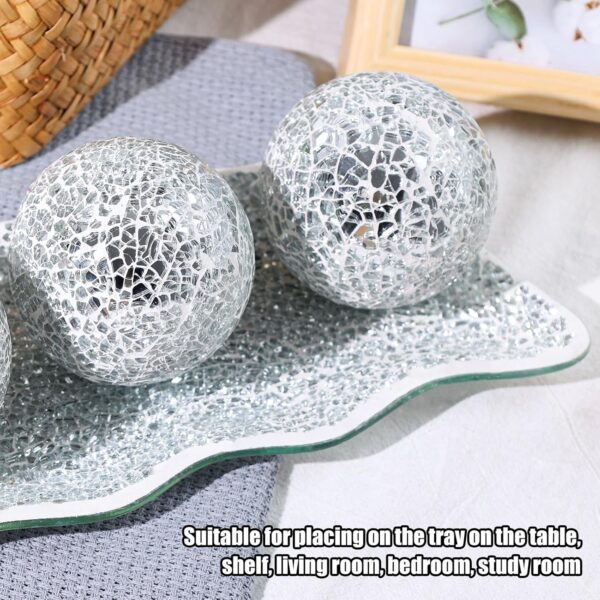 JOHOUSE 3PCS Decorative Glass Bowl and Orbs Set, 3 Inch Silver Mosaic Sphere Balls Centerpiece Balls for Bowls Vases Dining Table Home Decor Wedding Party - Image 4