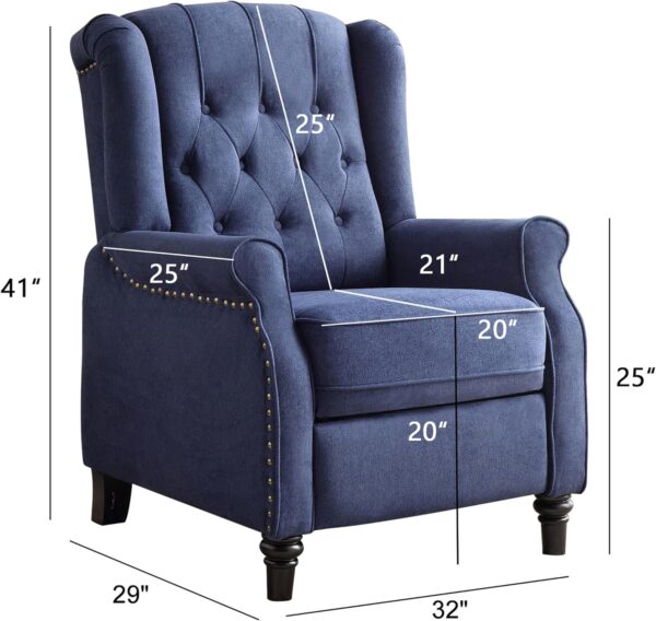 Bonzy Home Living Room Chair, Push Back Recliner Chair, Mid Century Modern Wingback Chair, Comfy Fabric Arm Chair with Rivet Decoration, Button-Tufted Back, Solid Wood Legs, Blue - Image 2