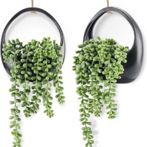 Der Rose 2 Pack Fake Hanging Plants Artificial Succulents Plants Indoor for Boho Wall Decor
