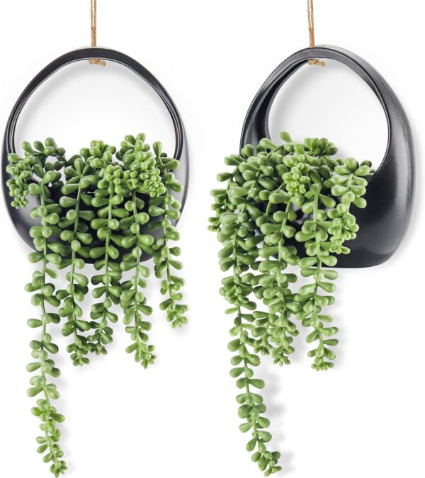 Der Rose 2 Pack Fake Hanging Plants Artificial Succulents Plants Indoor for Boho Wall Decor