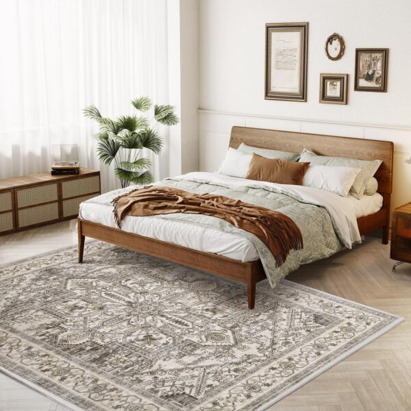 Area Rugs 8x10 Machine Washable, Boho Rug for Living Room Bedroom, Ultra-Soft Non-Slip Stain Resistant Vintage Rugs for for Kitchen Dining Room Office Home Decor, Brown-Lvory - Image 5